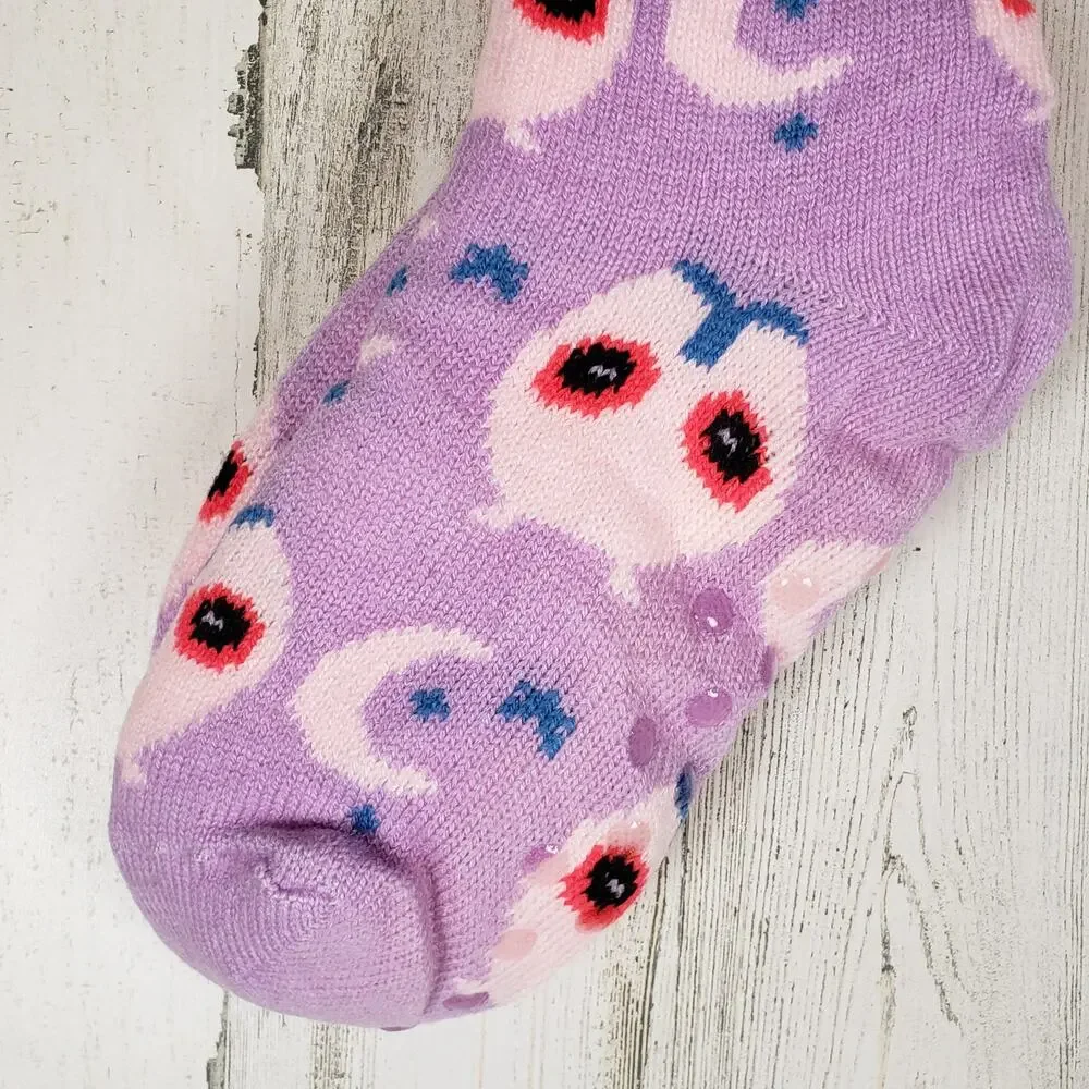 NWT Mari Clare Sherpa Lined Knit Winter Owl Moon Star No-Slip Slipper Socks